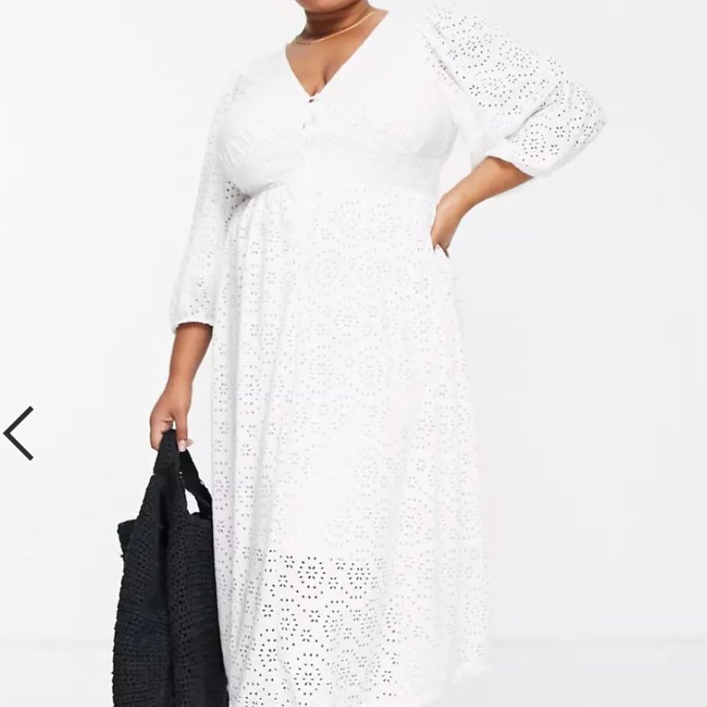 NWT Asos River Island Plus broderie midi smock dress in white